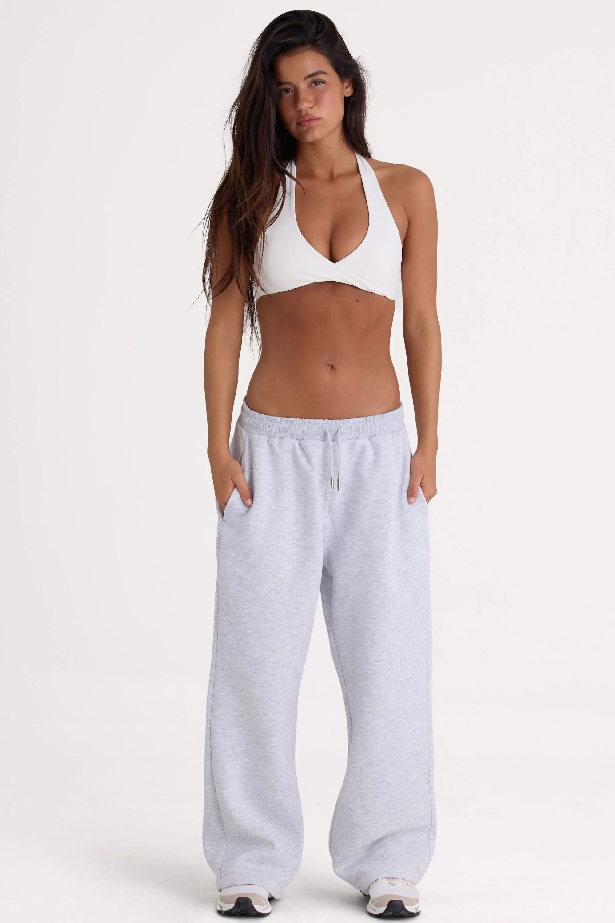 Brushed Jersey Wide Leg Joggers in Grey Marl