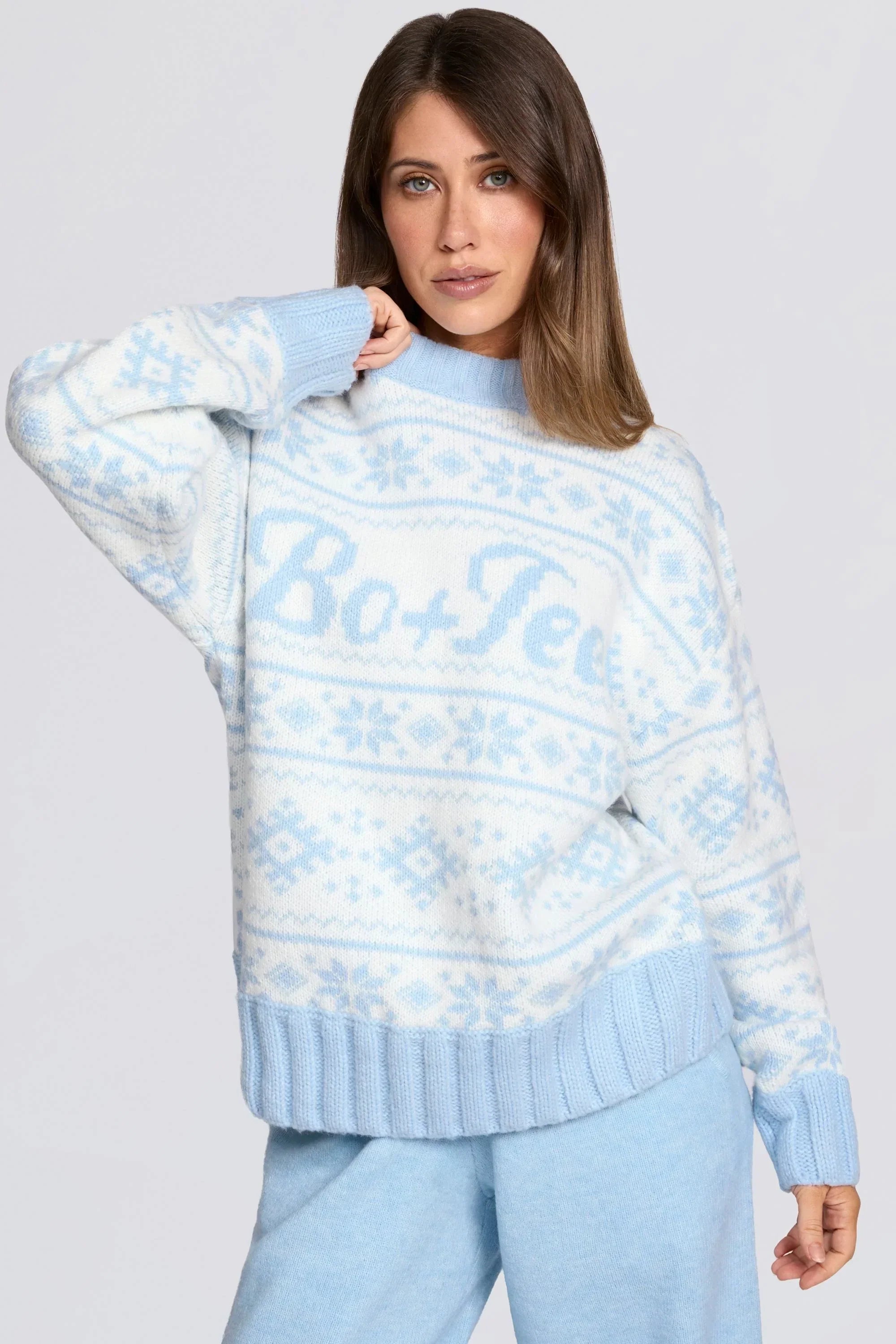 Jacquard Knit Oversized Jumper in Powder Blue