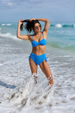 Tropical Bliss Blue Twist Bandeau Bikini Top