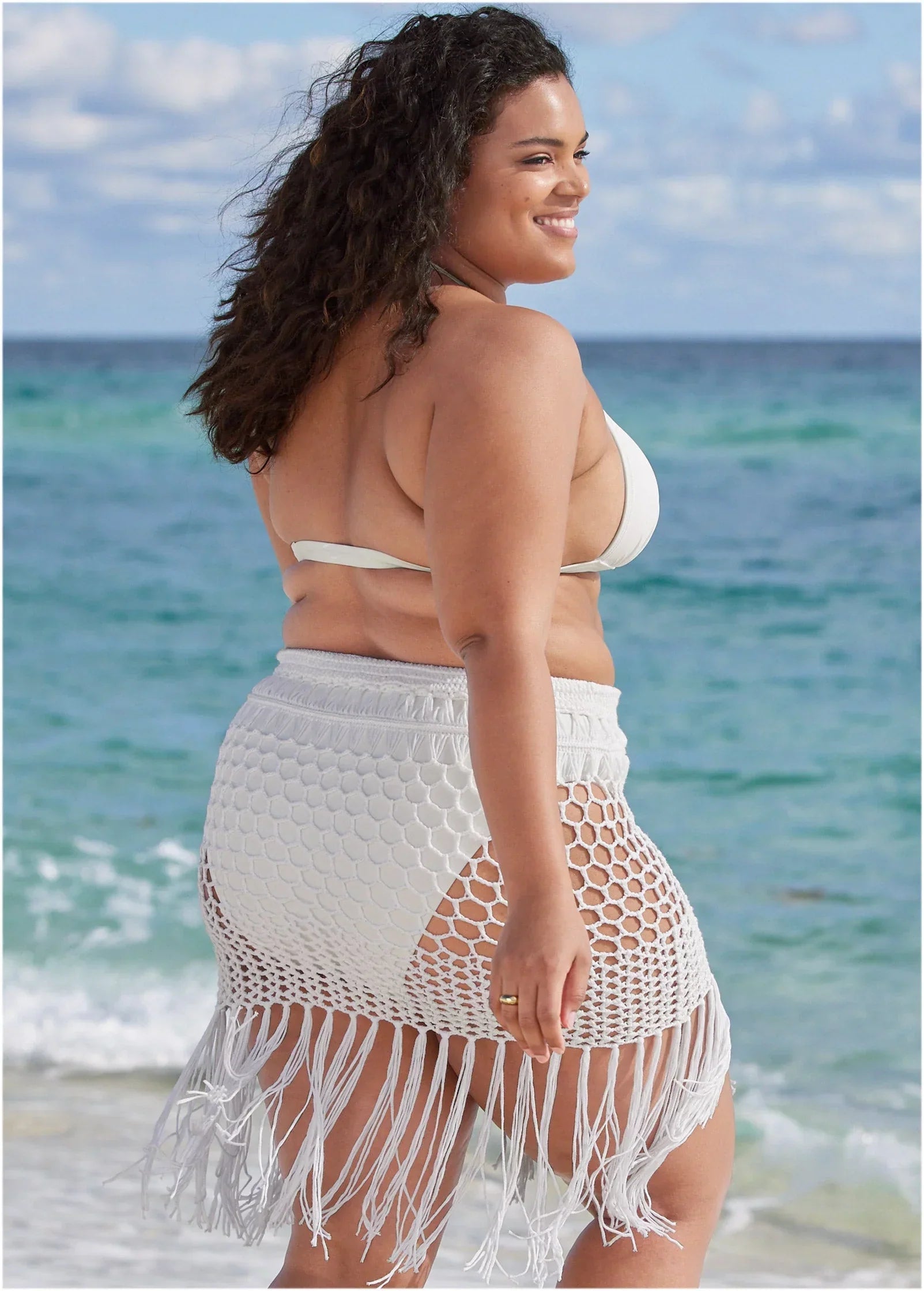 Fringe Mini Skirt Pearl White