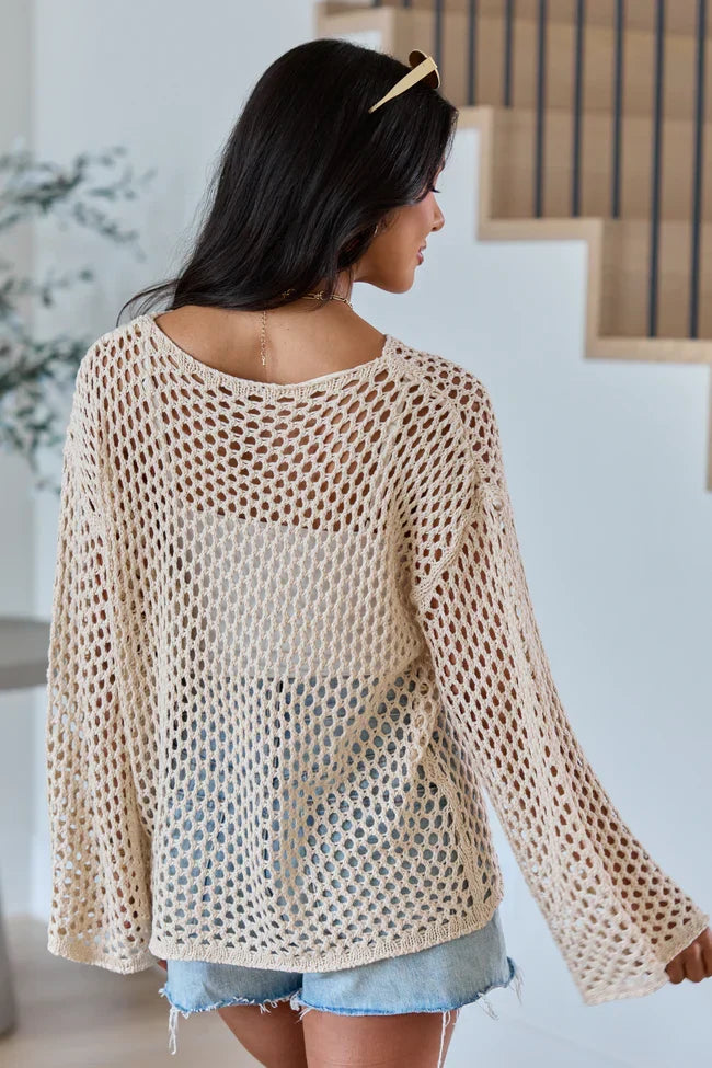 Let It Go Tan Open Knit Sweater SALE