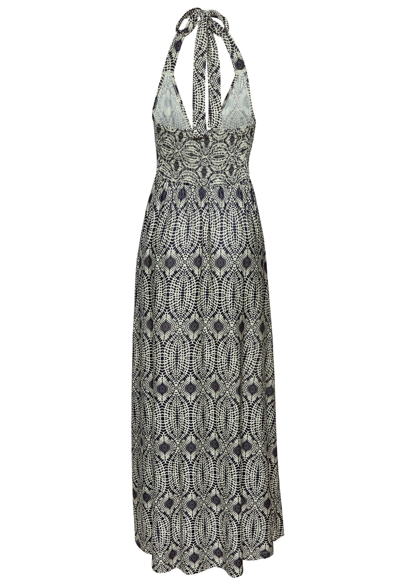 Print Halter Maxi Dress Navy Tan