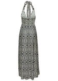 Print Halter Maxi Dress Navy Tan