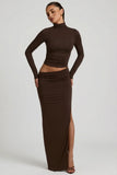 Modal Asymmetric Waist Maxi Skirt in Chocolate Brown