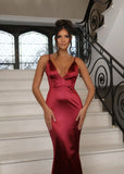 Love Affair Satin Gown with Ruched Back Wine