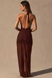 Cut Out Halterneck Maxi Dress in Espresso Brown