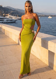 Iconic Heat Strapless Cut Out Maxi Dress Lime Green