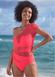 Asymmetrical Mesh One Piece Sunset Pink