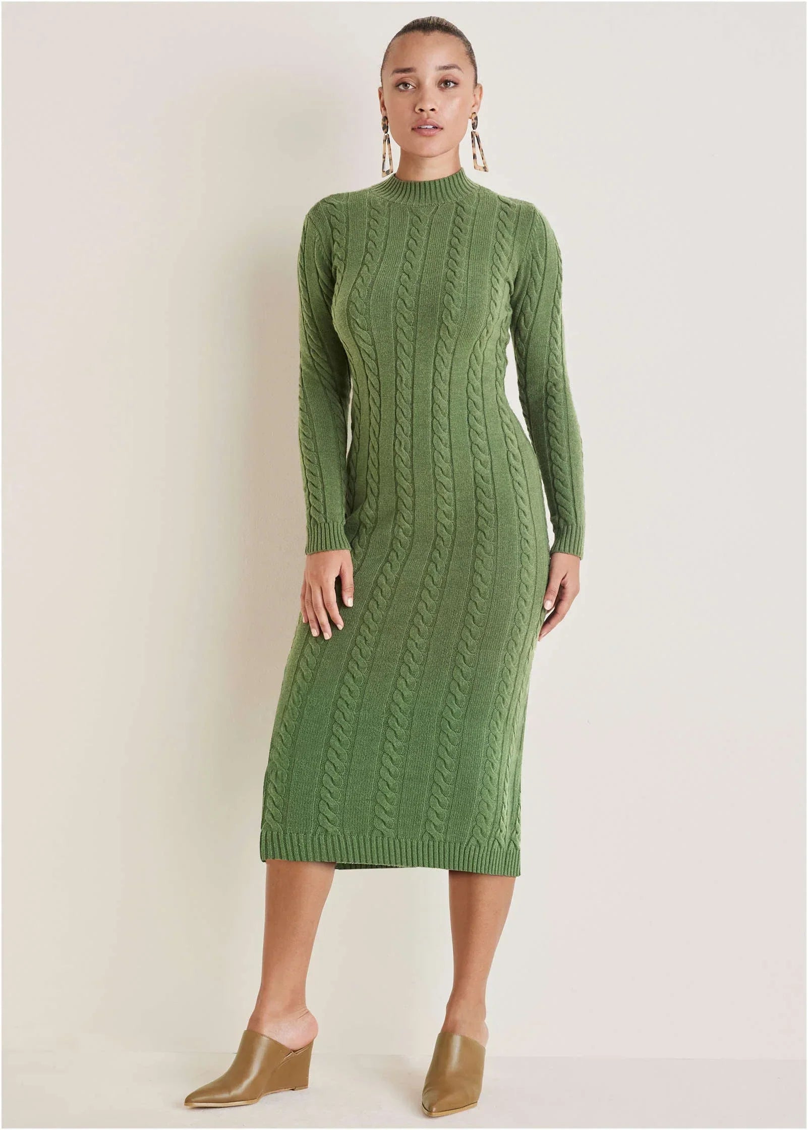 Mockneck Midi Sweater Dress Bronze Green