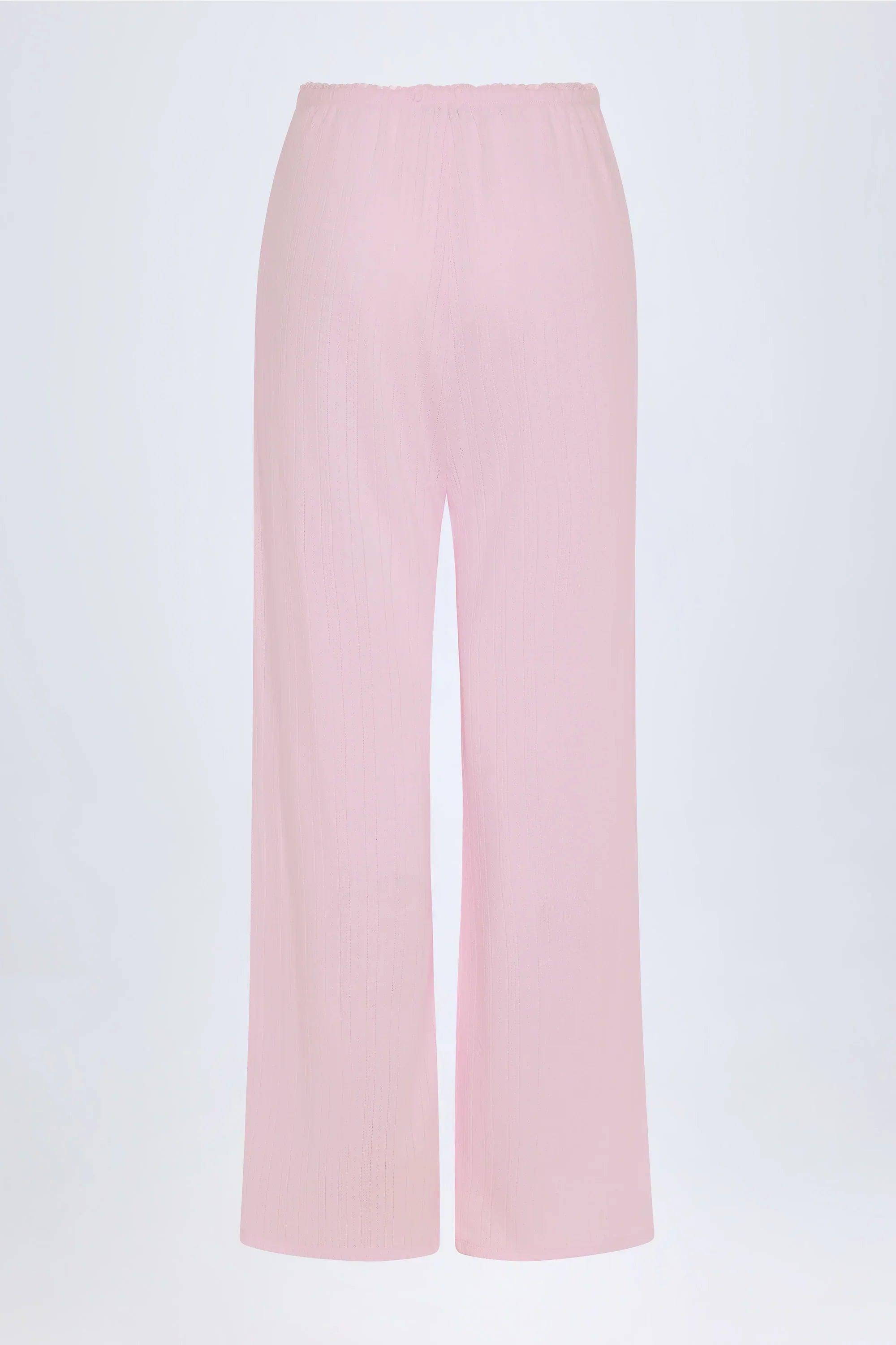 Pointelle Mid Rise Straight Leg Trousers in Baby Pink