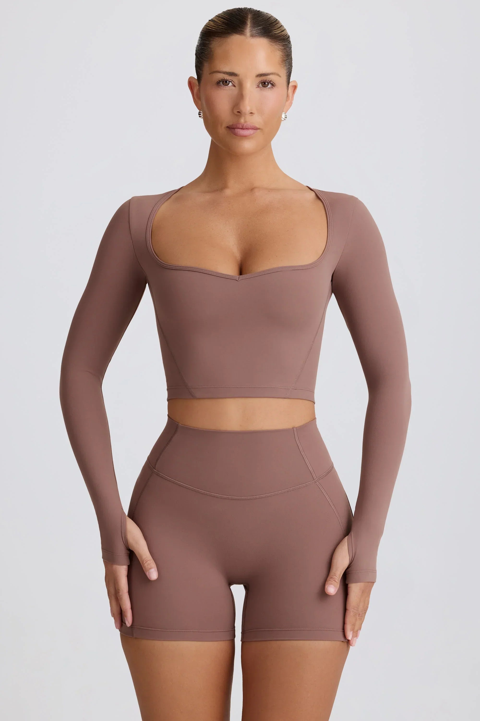 Soft Active Sweetheart Neck Crop Top in Mocha