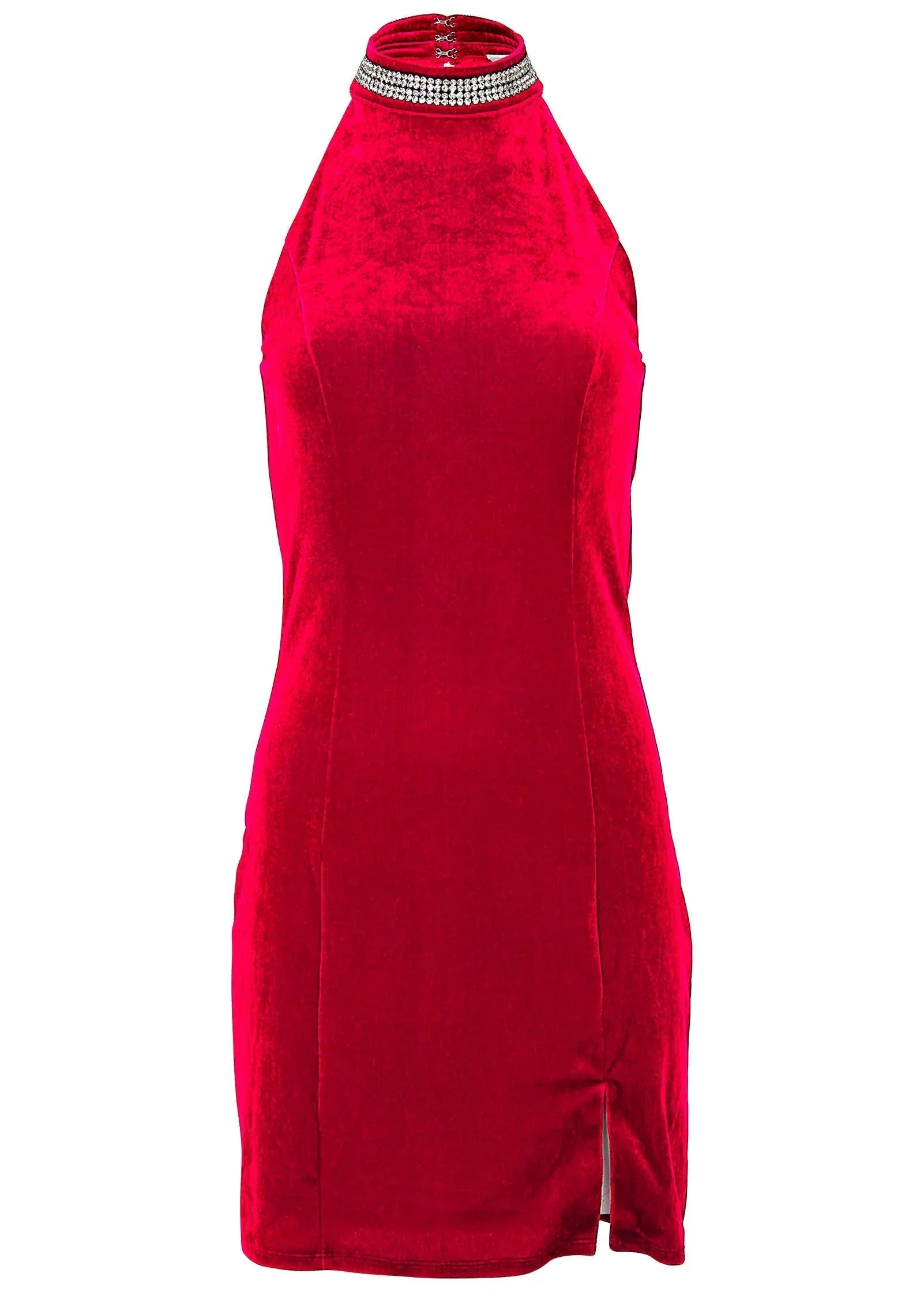 Stretch Velvet Halter Mini Haute Red