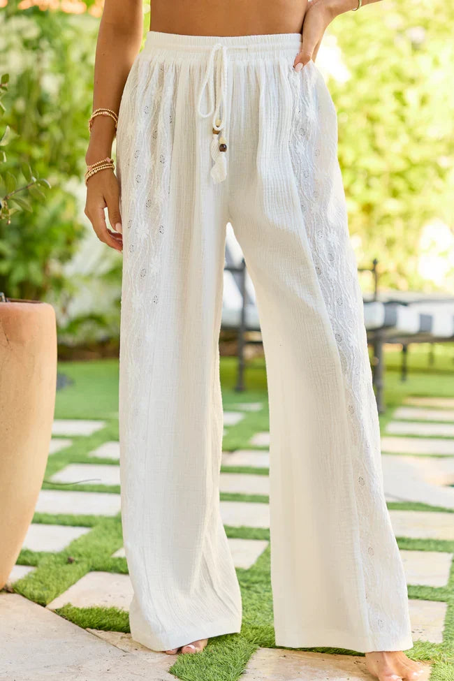 Ashley Ivory Textured Panel Swim Cover Up Pants