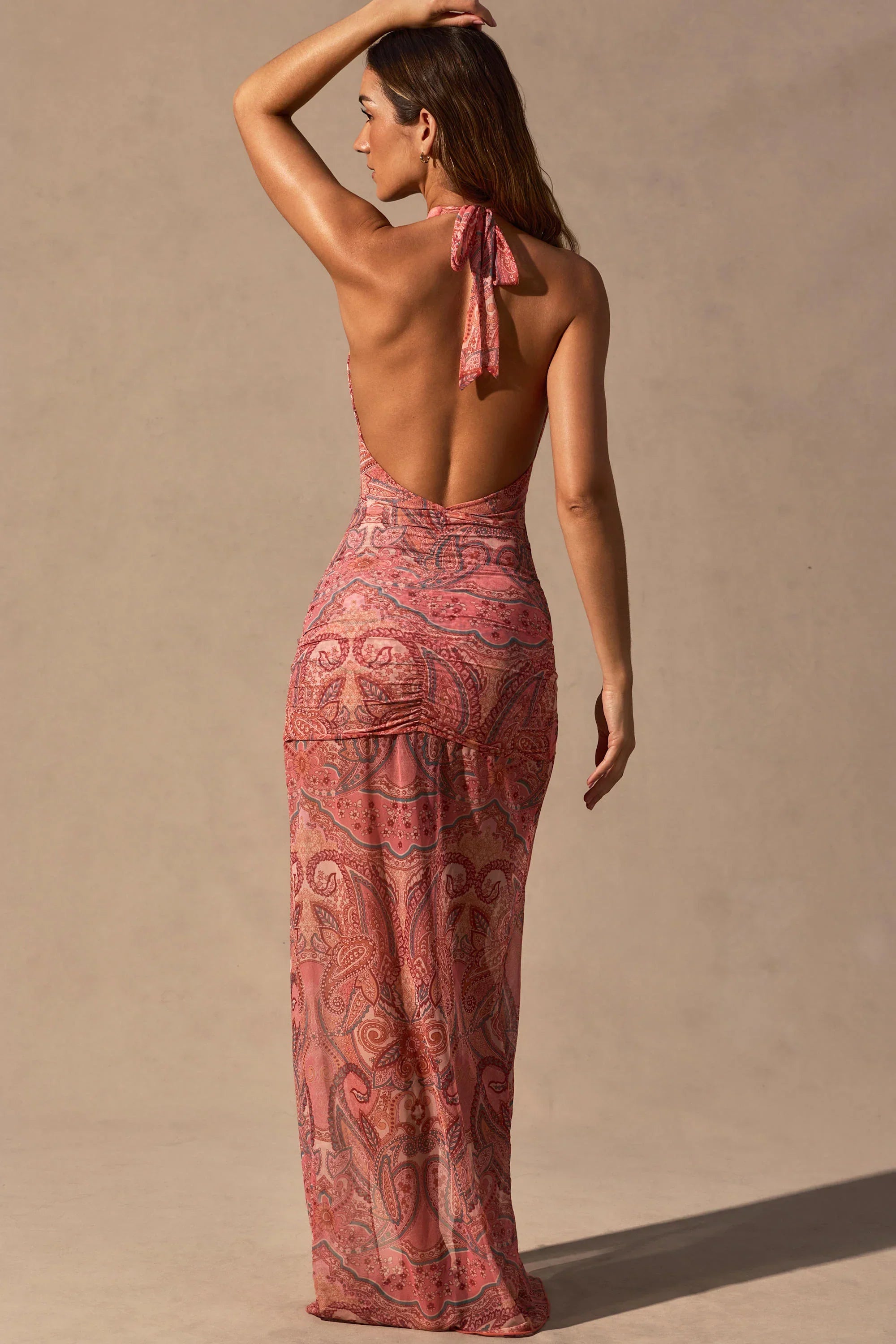 Cut Out Halterneck Maxi Dress in Paisley Print