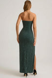 Embellished Strapless Cowl Neck Maxi Dress in Emerald Green