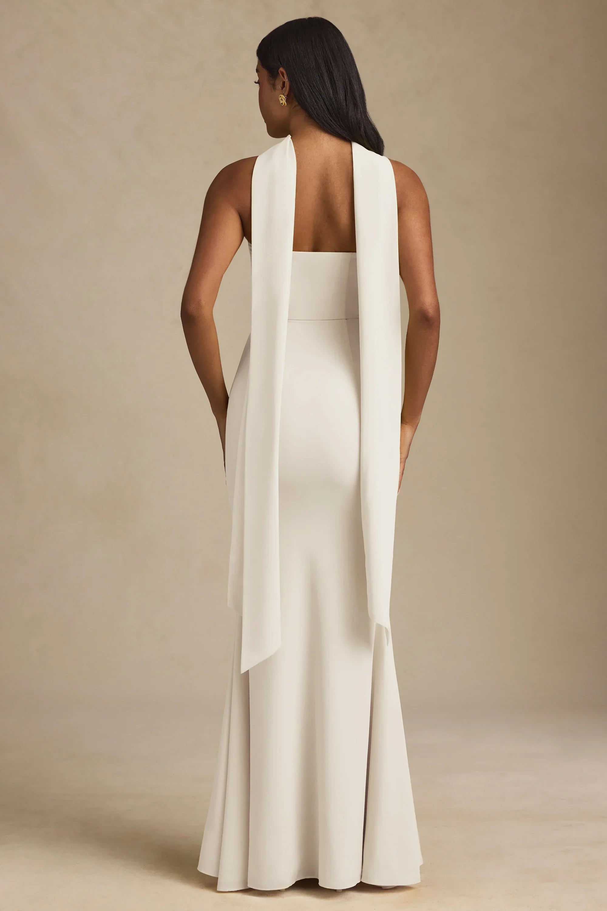 Scarf Detail Strapless Gown in Ivory
