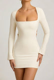 Pearl Detail Cut Out Mini Dress in Ivory
