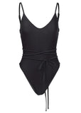 Strappy Tulum High Leg One Piece Jet Black