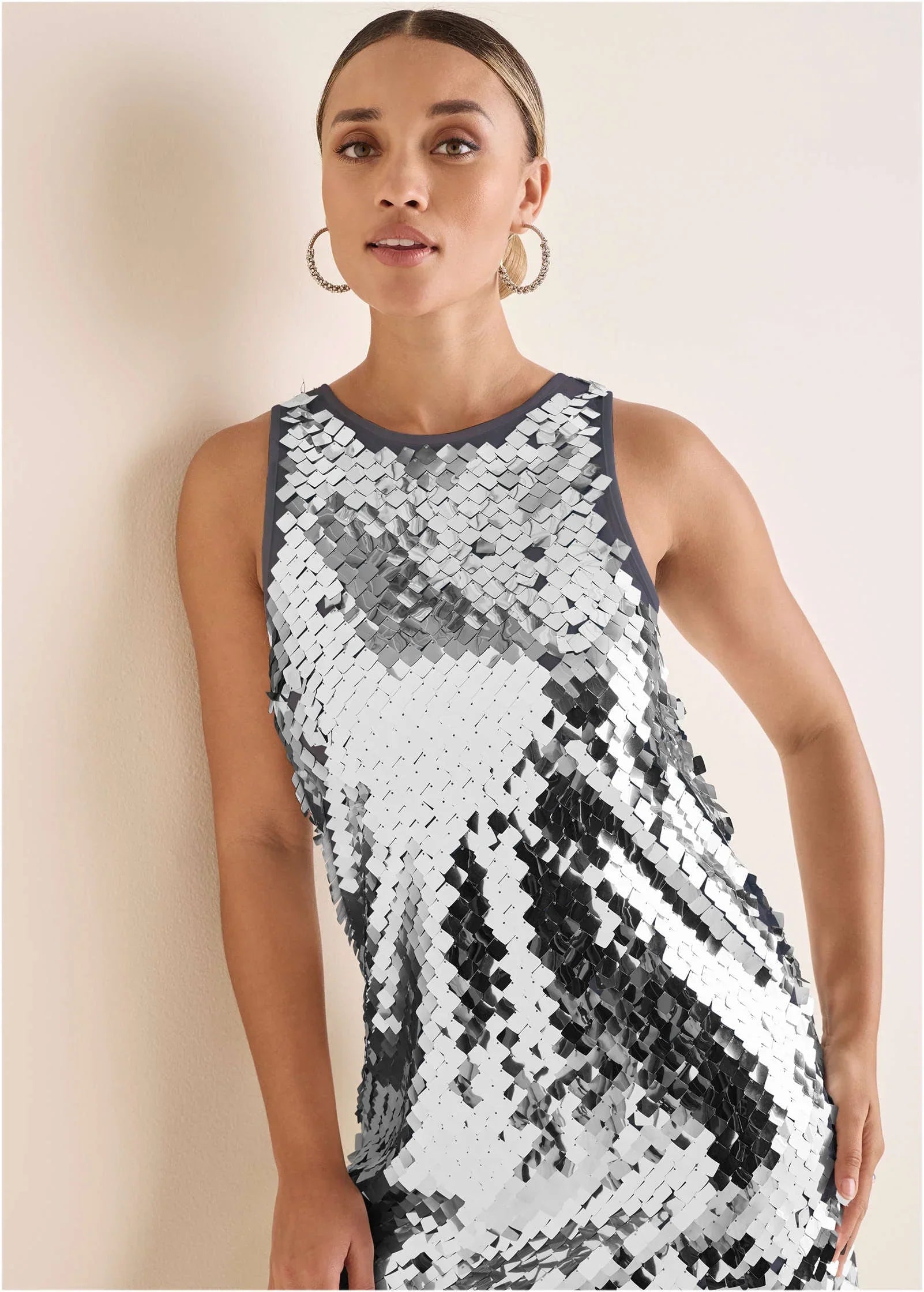 Mirror Sequin Mini Dress Silver