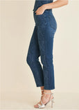 Lace Print Straight Jeans Medium Wash