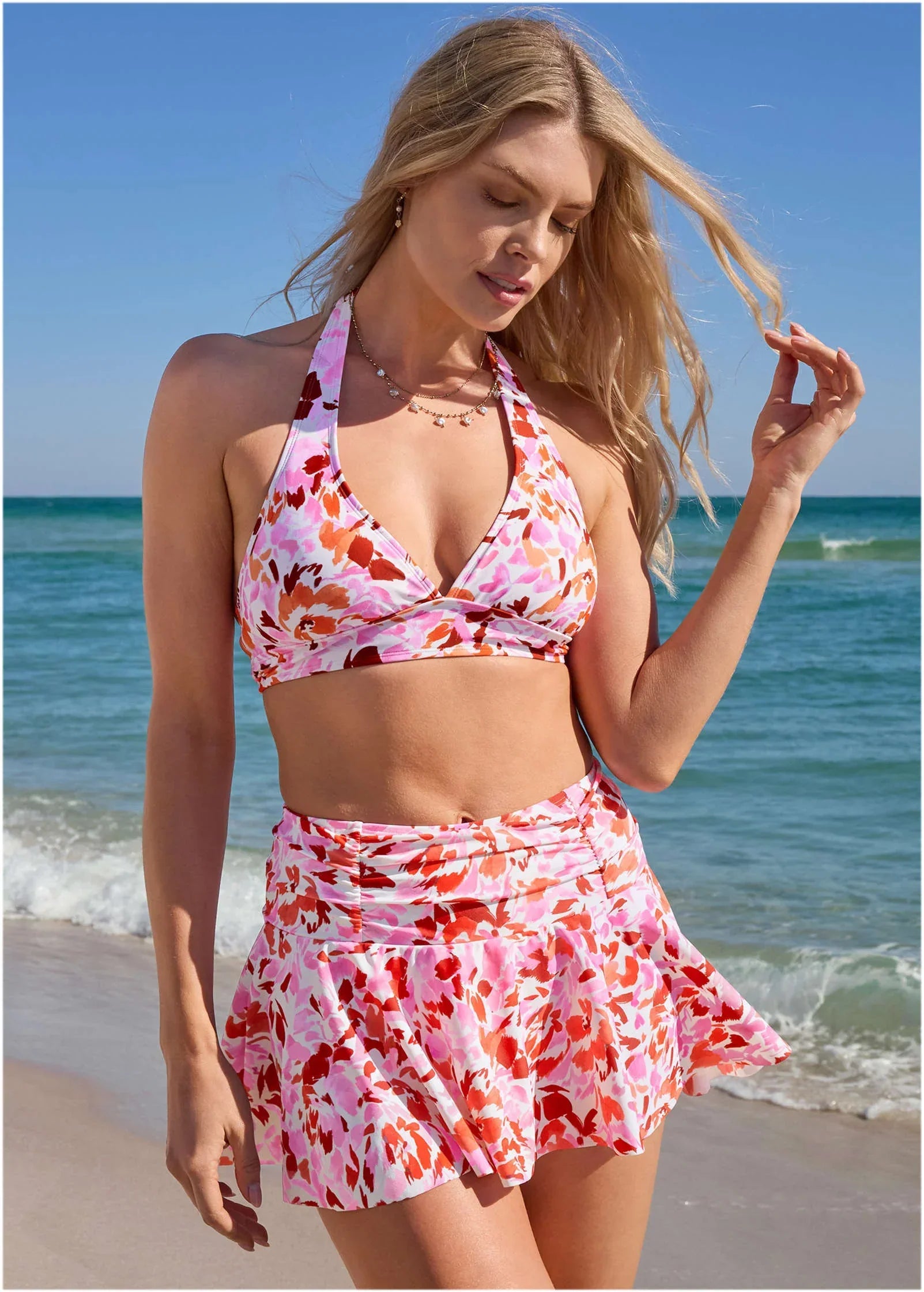 Anguilla Halter Bikini Top Feathered Blooms