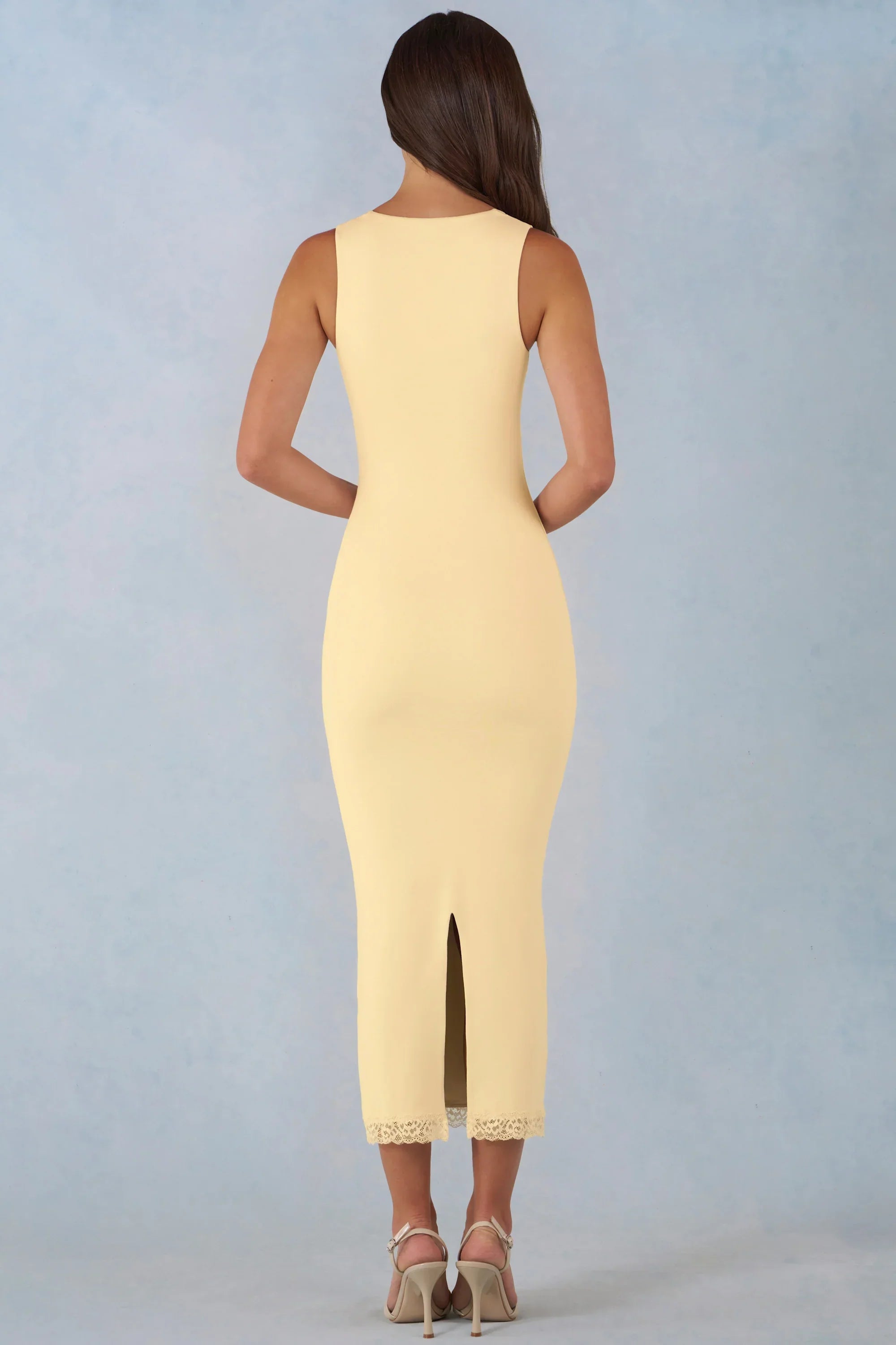 Modal Lace Trim Midaxi Dress in Butter Yellow