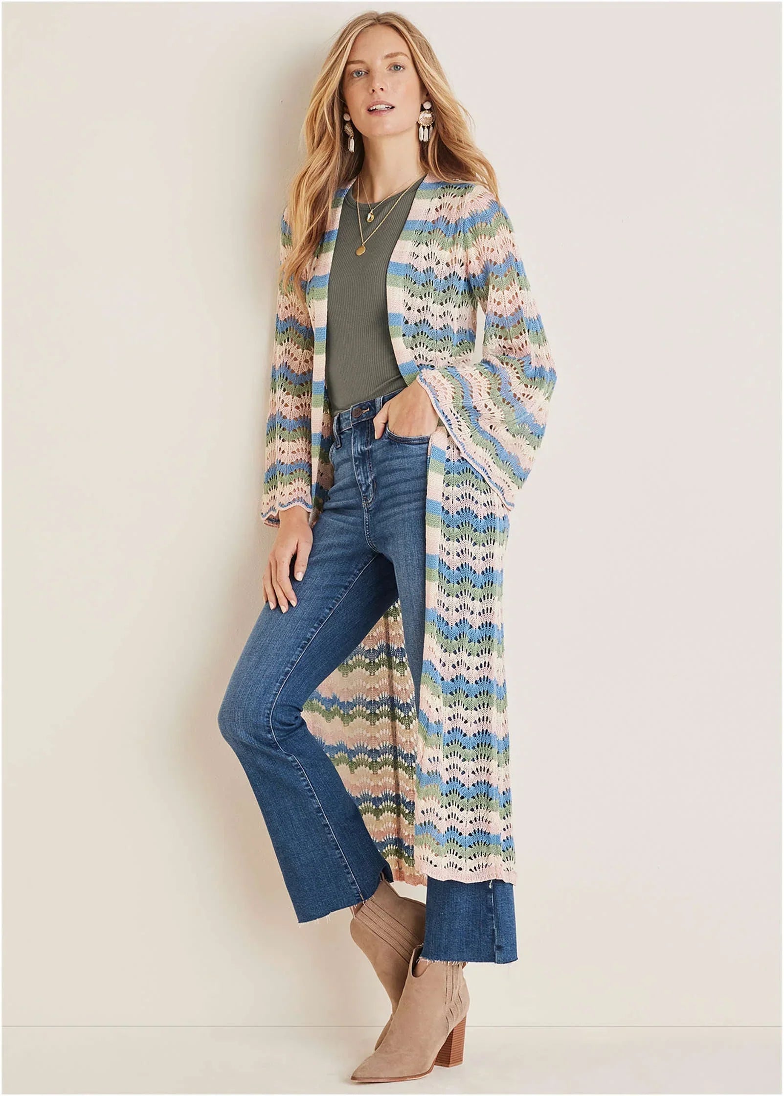 Pointelle Striped Duster Stripe Multi