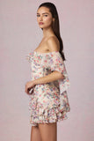 Off Shoulder Ruffled Mini Dress in Primrose Floral Print
