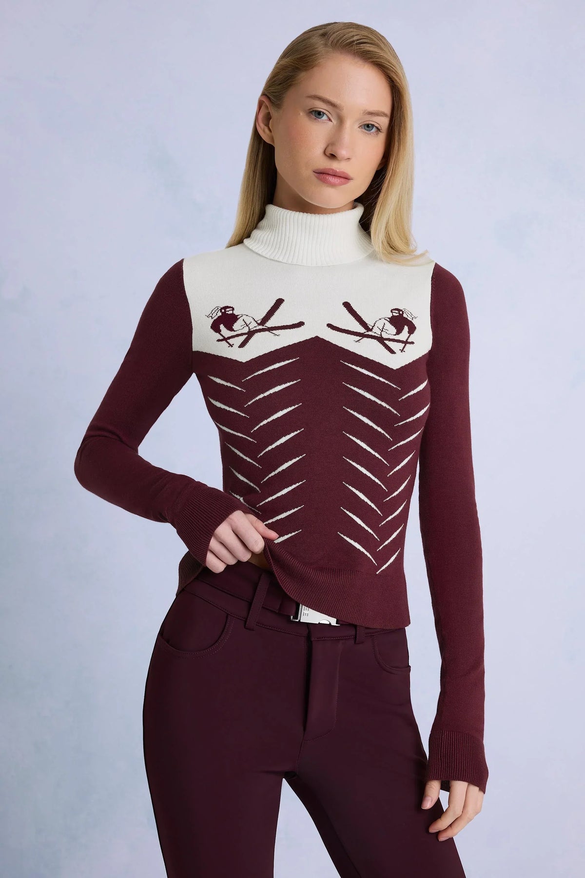 Knit Long Sleeve Fitted Top in Burgundy