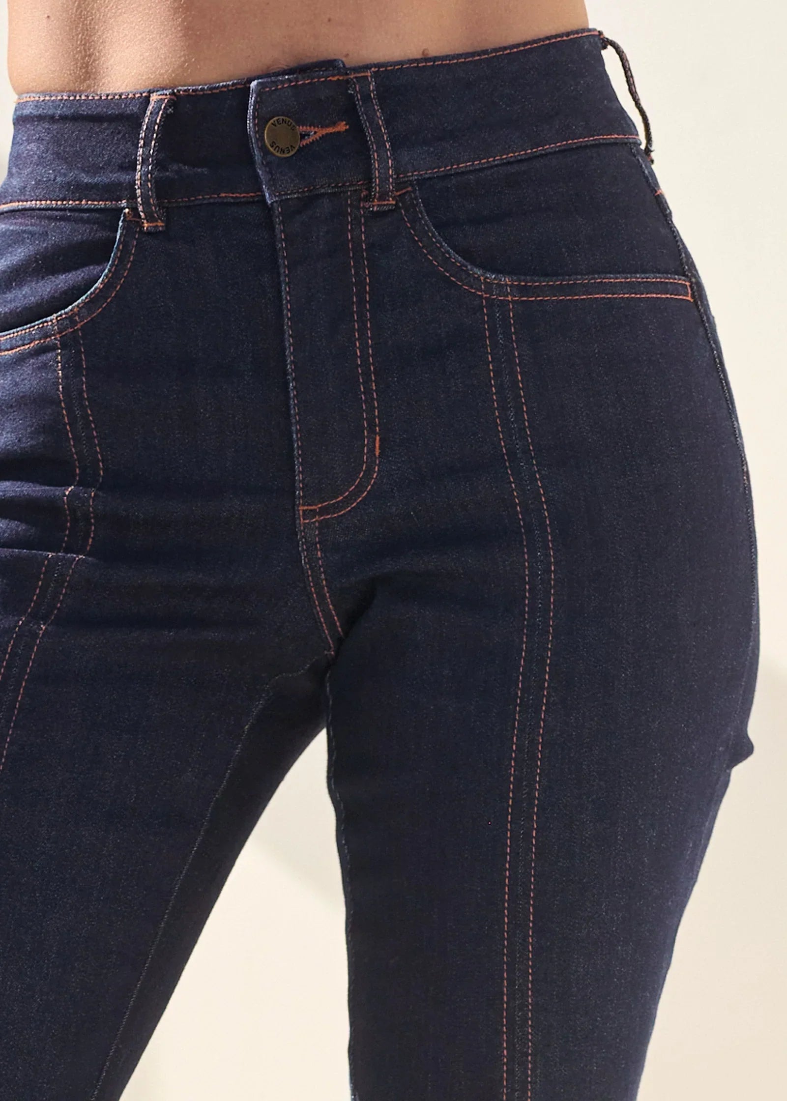 Ruffle Slit Hem Jeans Indigo Blue
