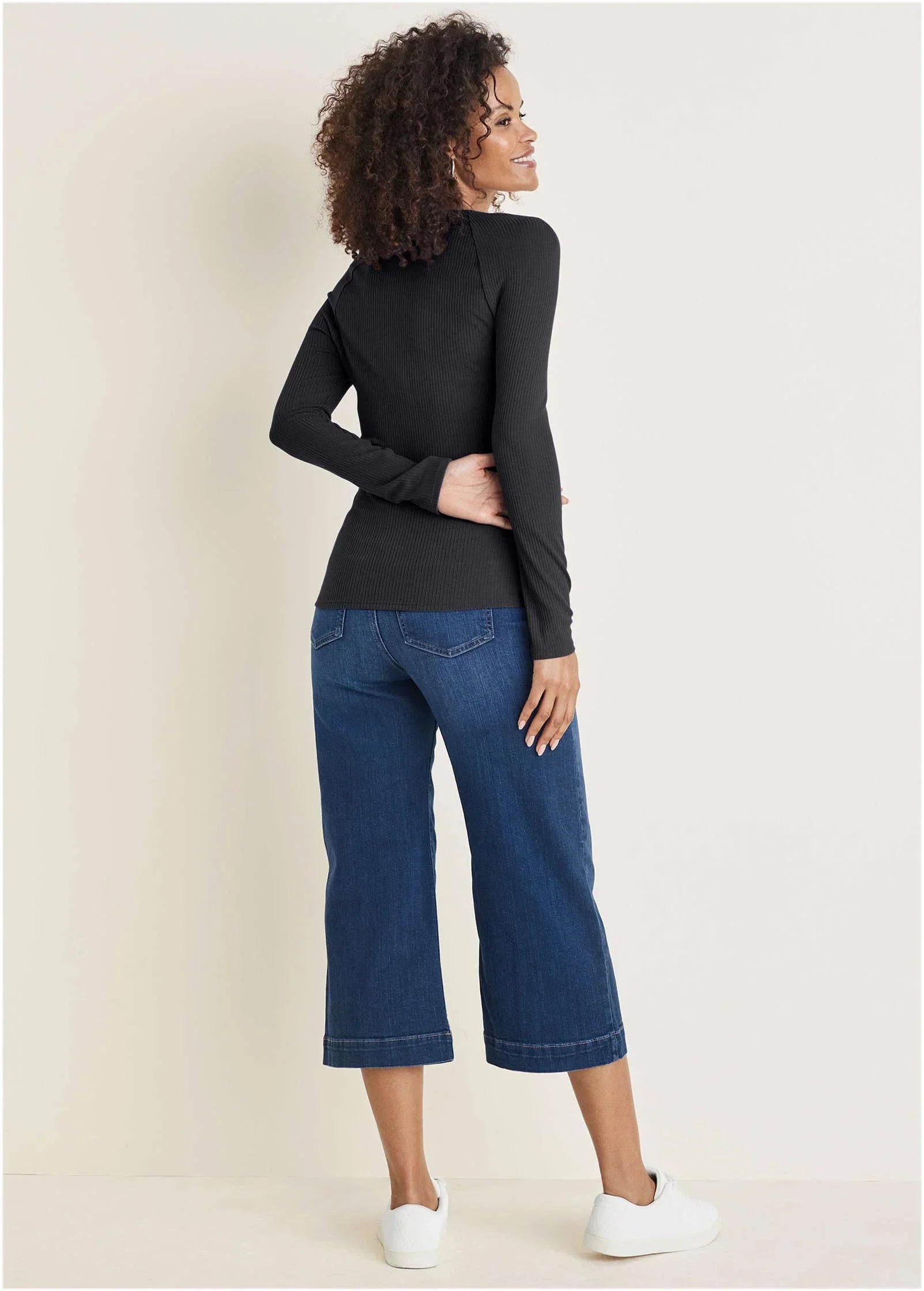 Deep Scoop Neck Ribbed Top Jet Black