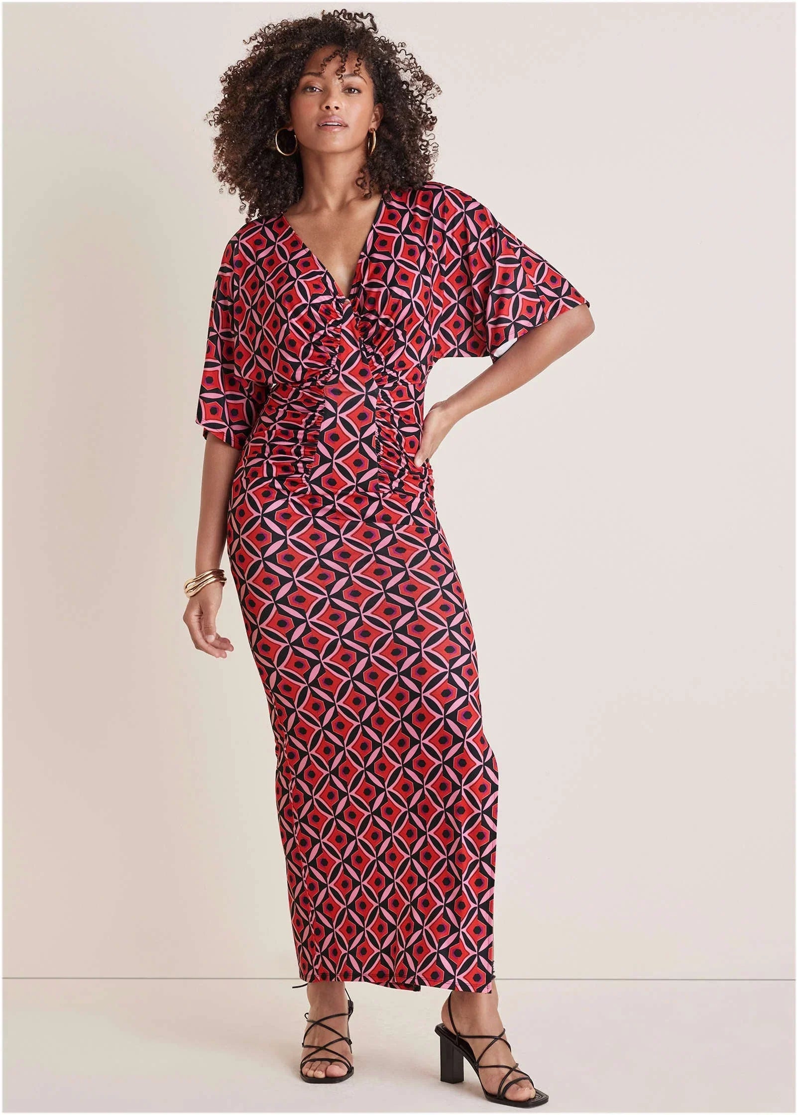 Drape Sleeve Maxi Dress Red Lagoon Geo
