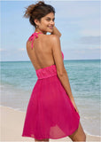Crochet Top Cover Up Dress Raspberry