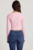 Sheer Lace Plunge Neck Long Sleeve Top in Pink