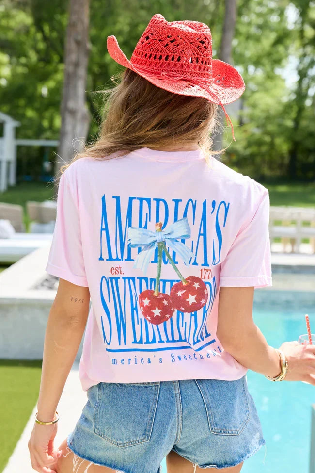 Americas Sweetheart Cherry Light Pink Graphic Tee