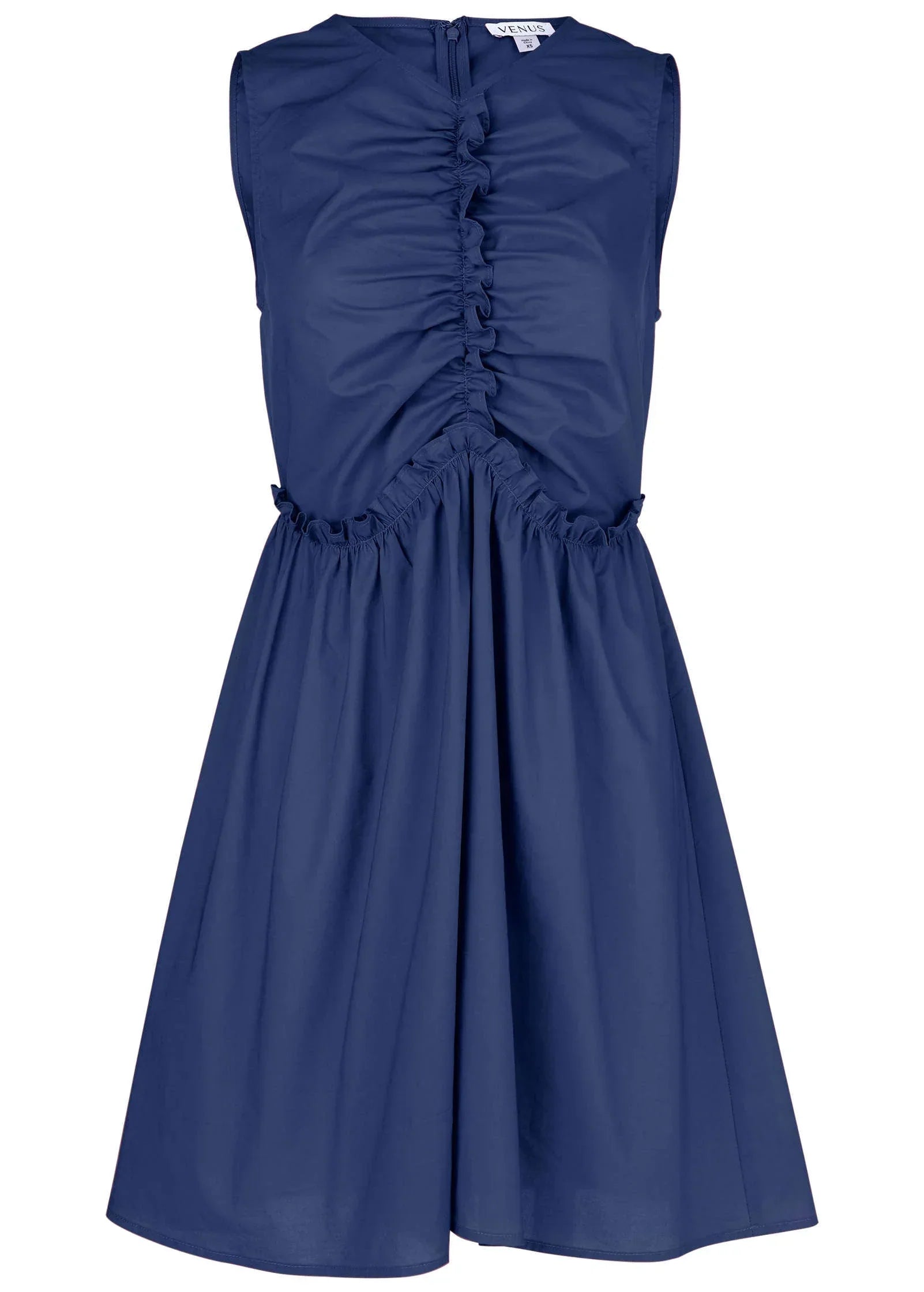 Ruched Sleeveless Mini Dark Blue