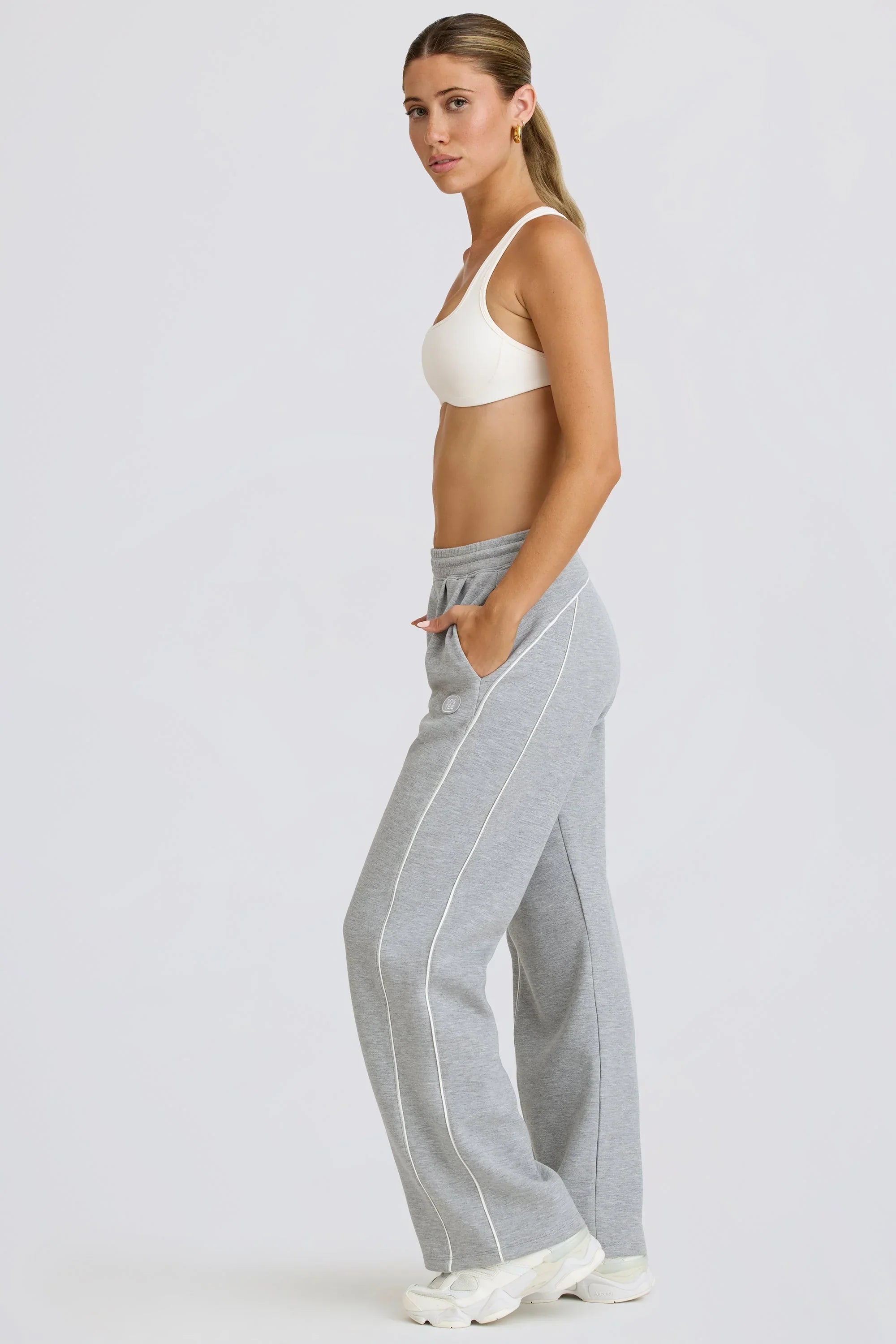 Mid Rise Straight Leg Joggers in Grey Marl