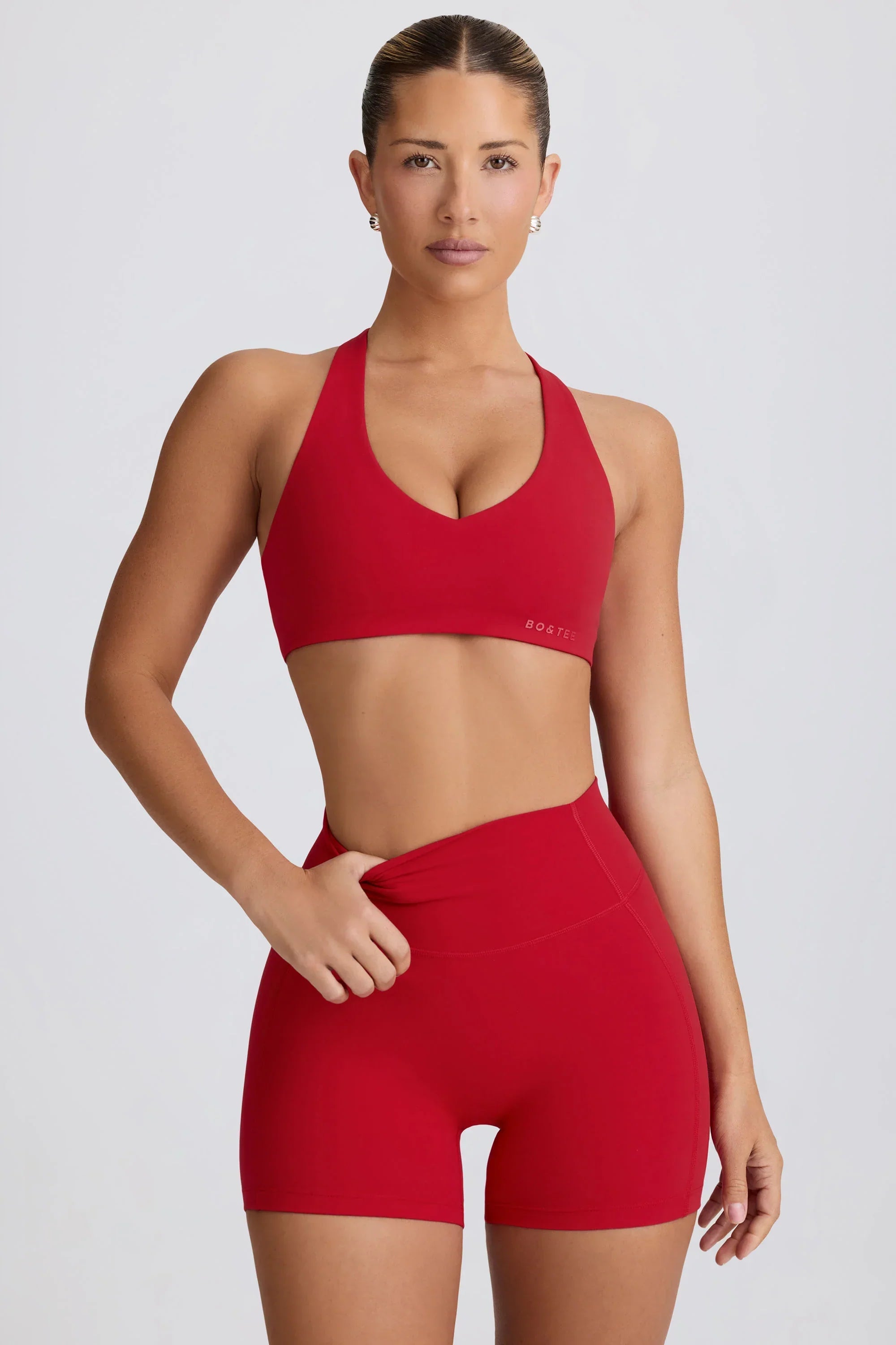 Soft Active V Neck Sports Bra in Hot Red