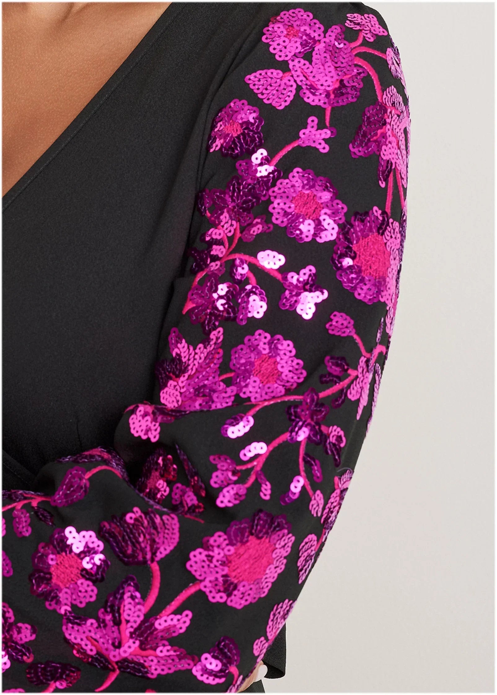 Floral Sequin Maxi Dress Black Multi