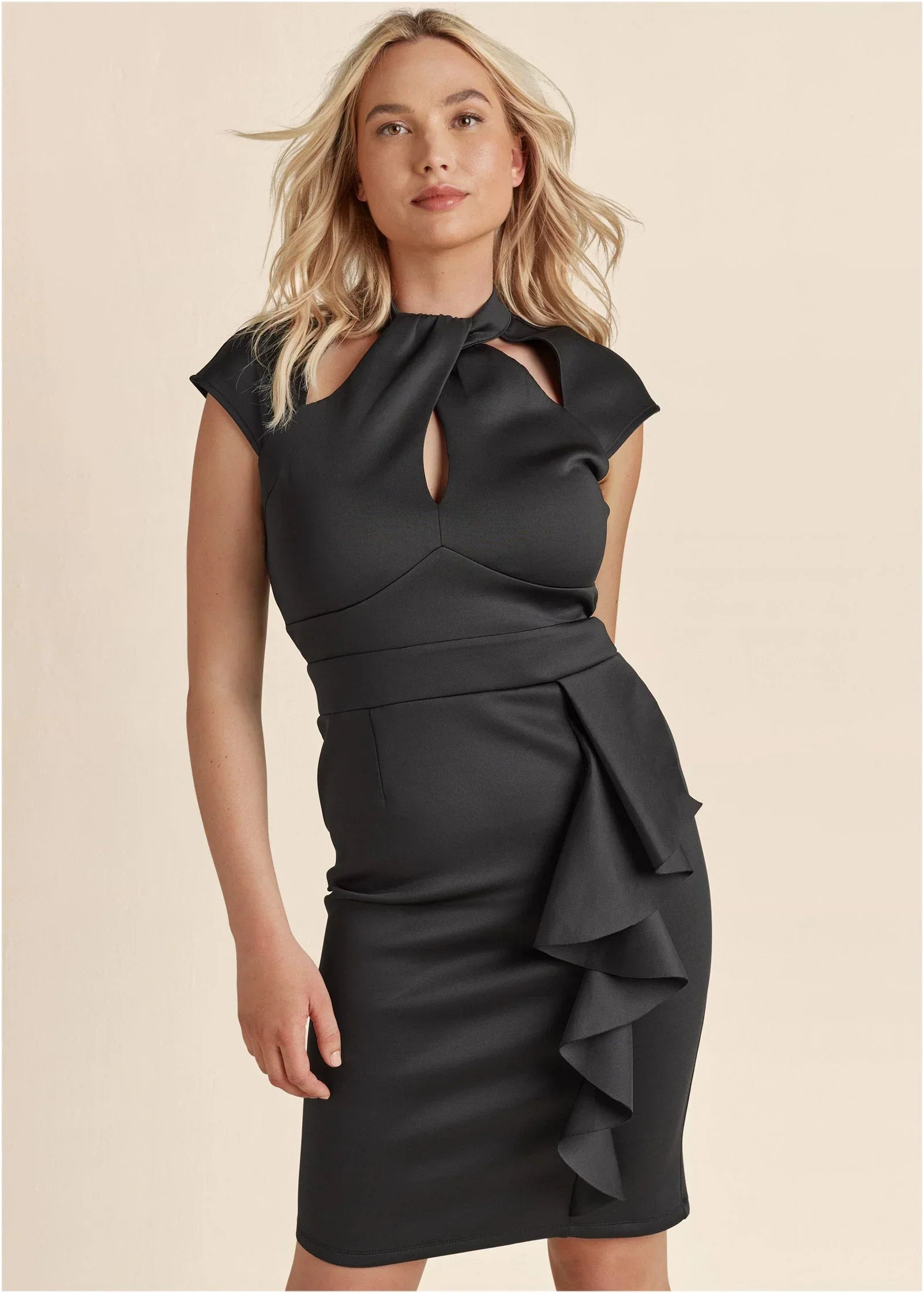 Cutout Ruffle Dress Black