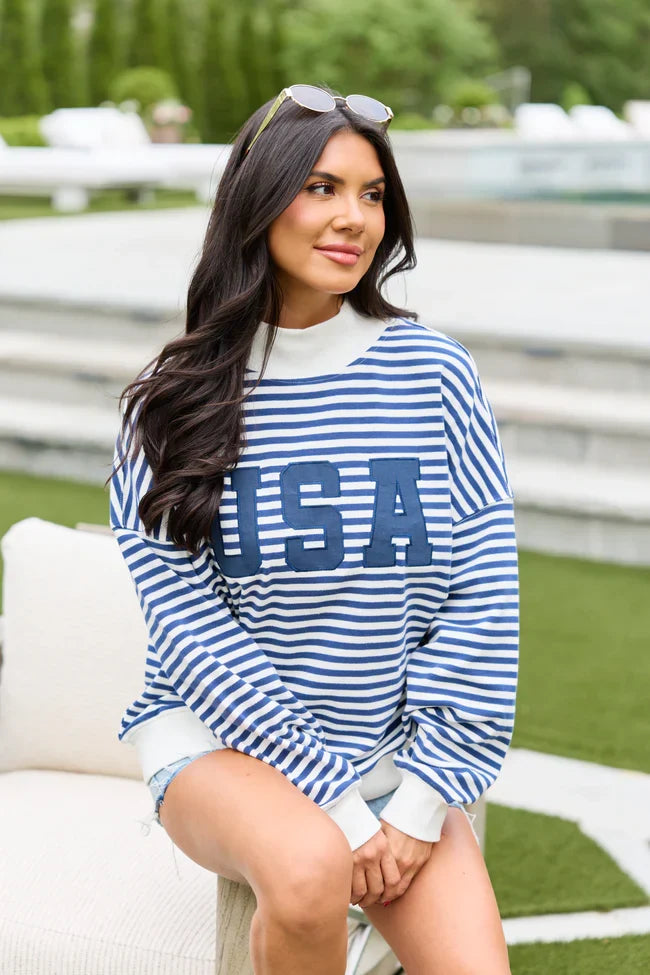 USA Striped Mock Neck Sweatshirt