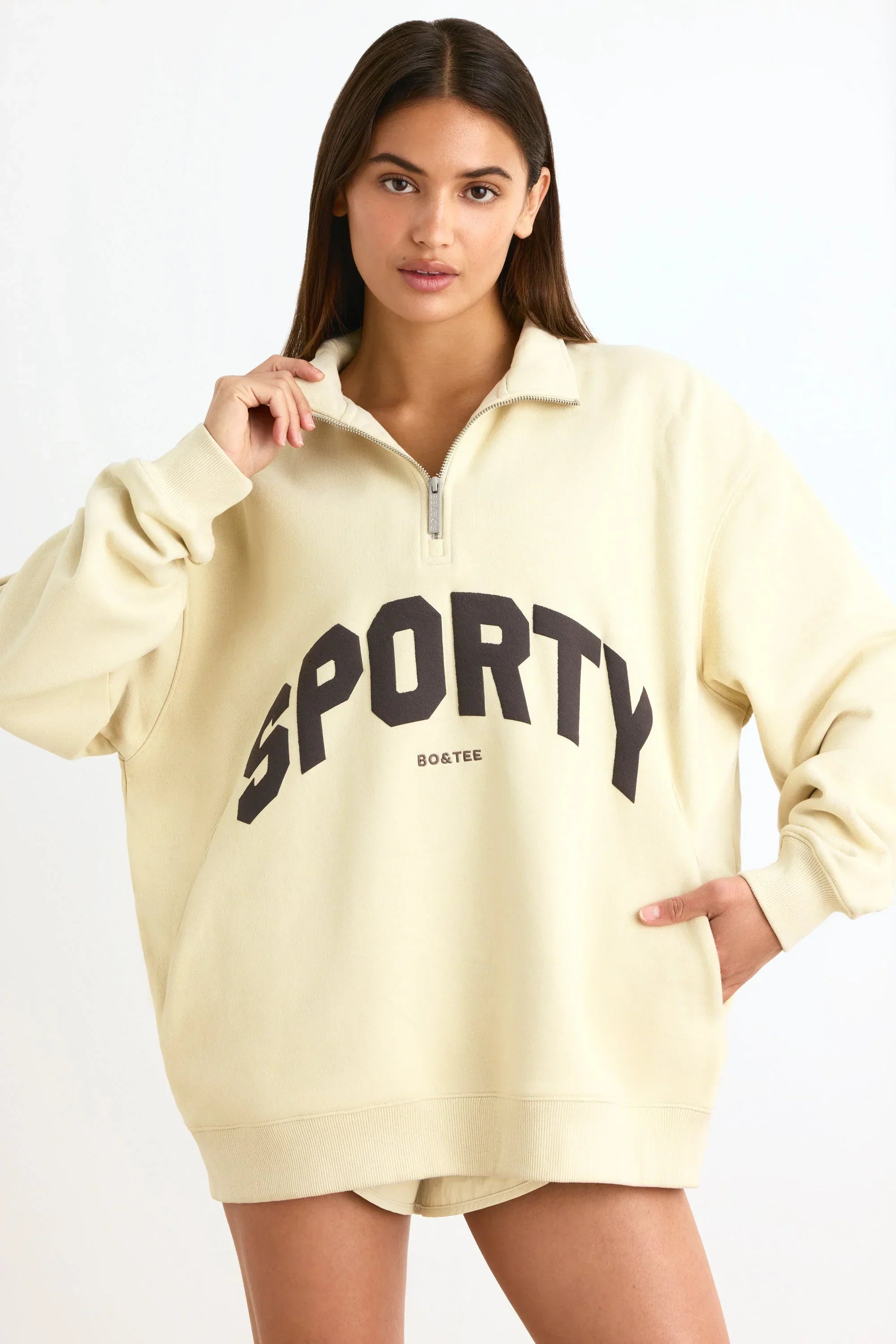 Quarter Zip Sweatshirt in Bone