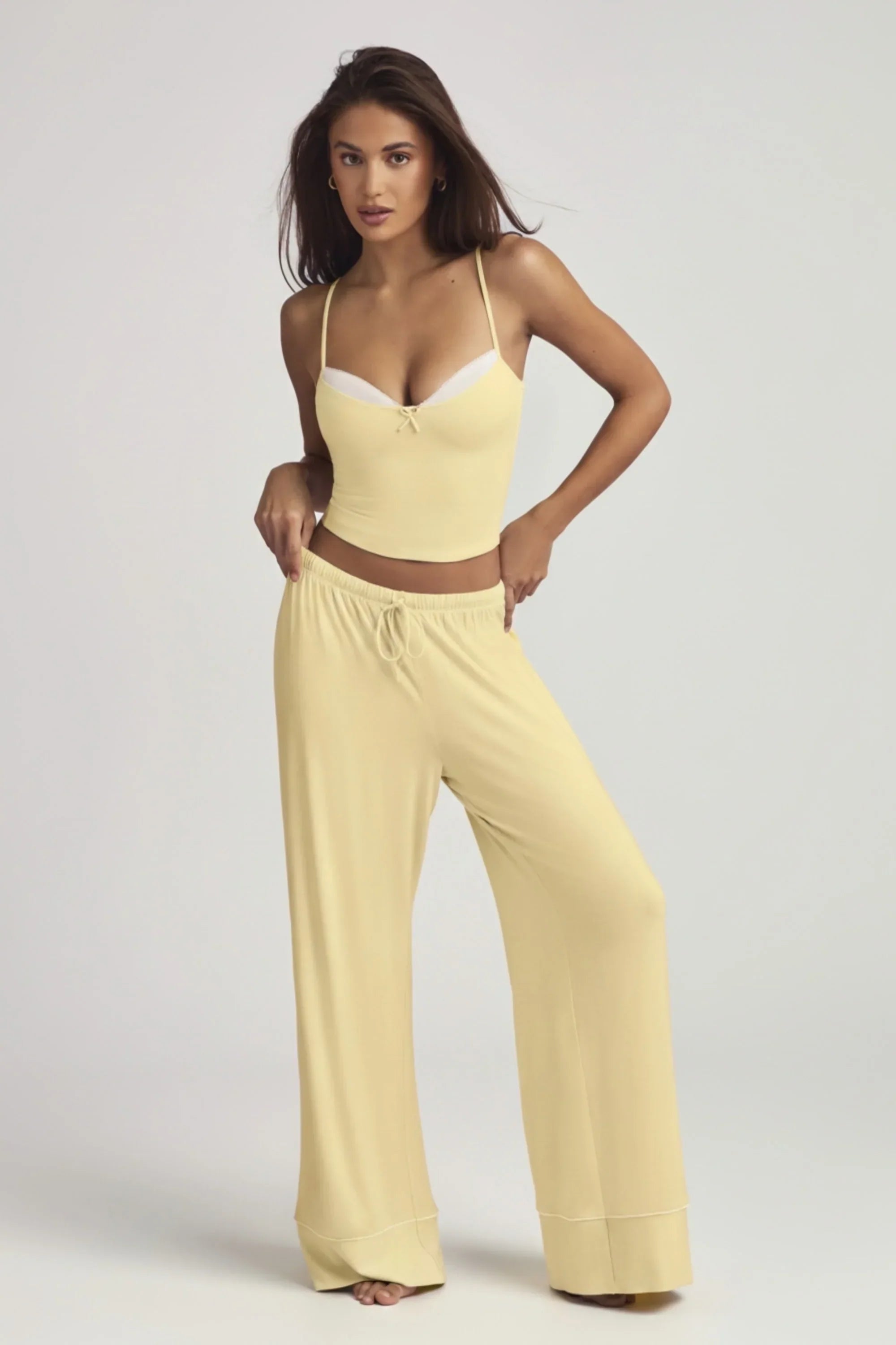 Modal Mid Rise Pyjama Trousers in Pastel Yellow