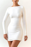 Modal Ruched Open Back Mini Dress in White