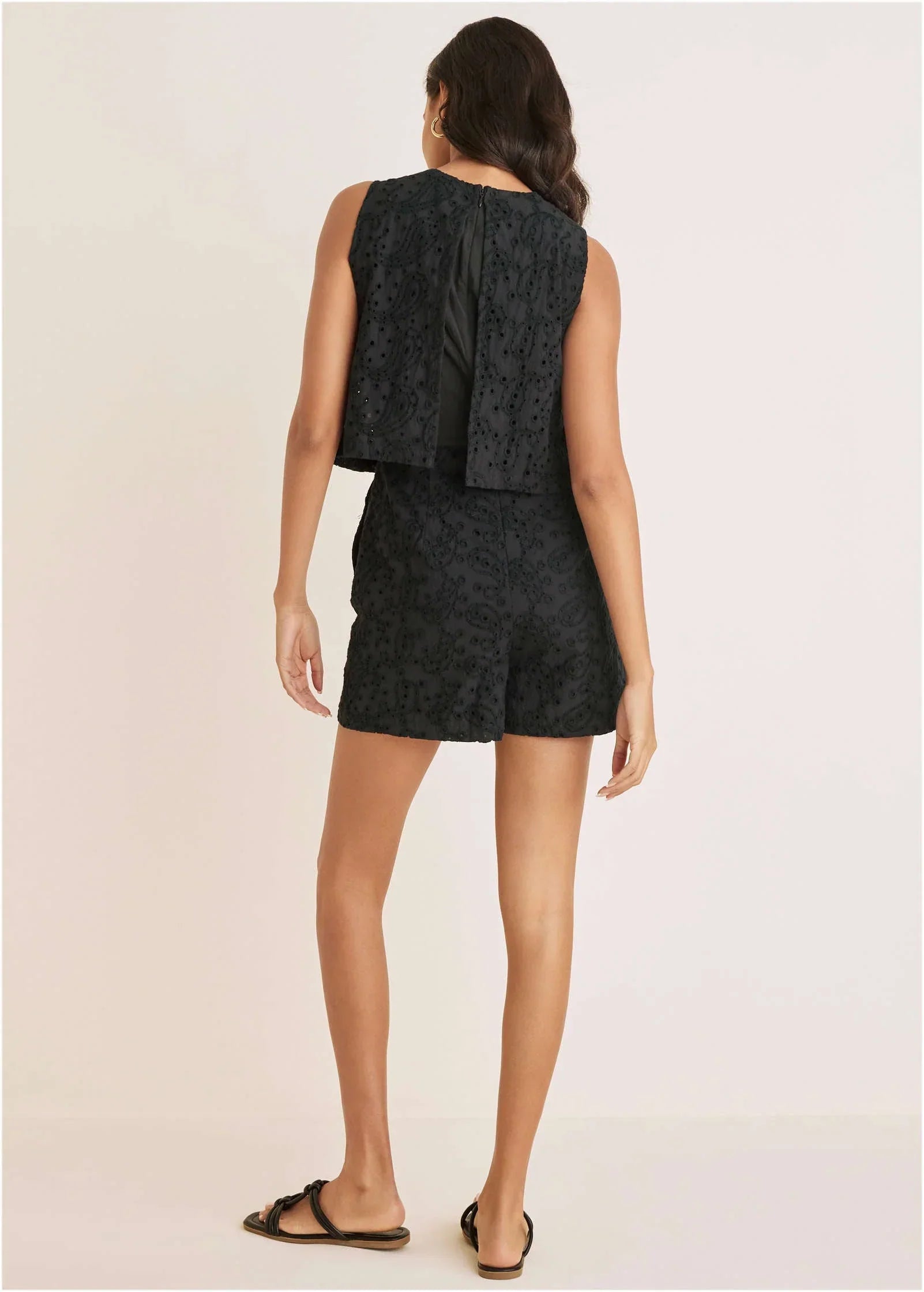 Paisley Eyelet Romper Black