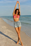 Star Print Raw Edge Denim Shorts