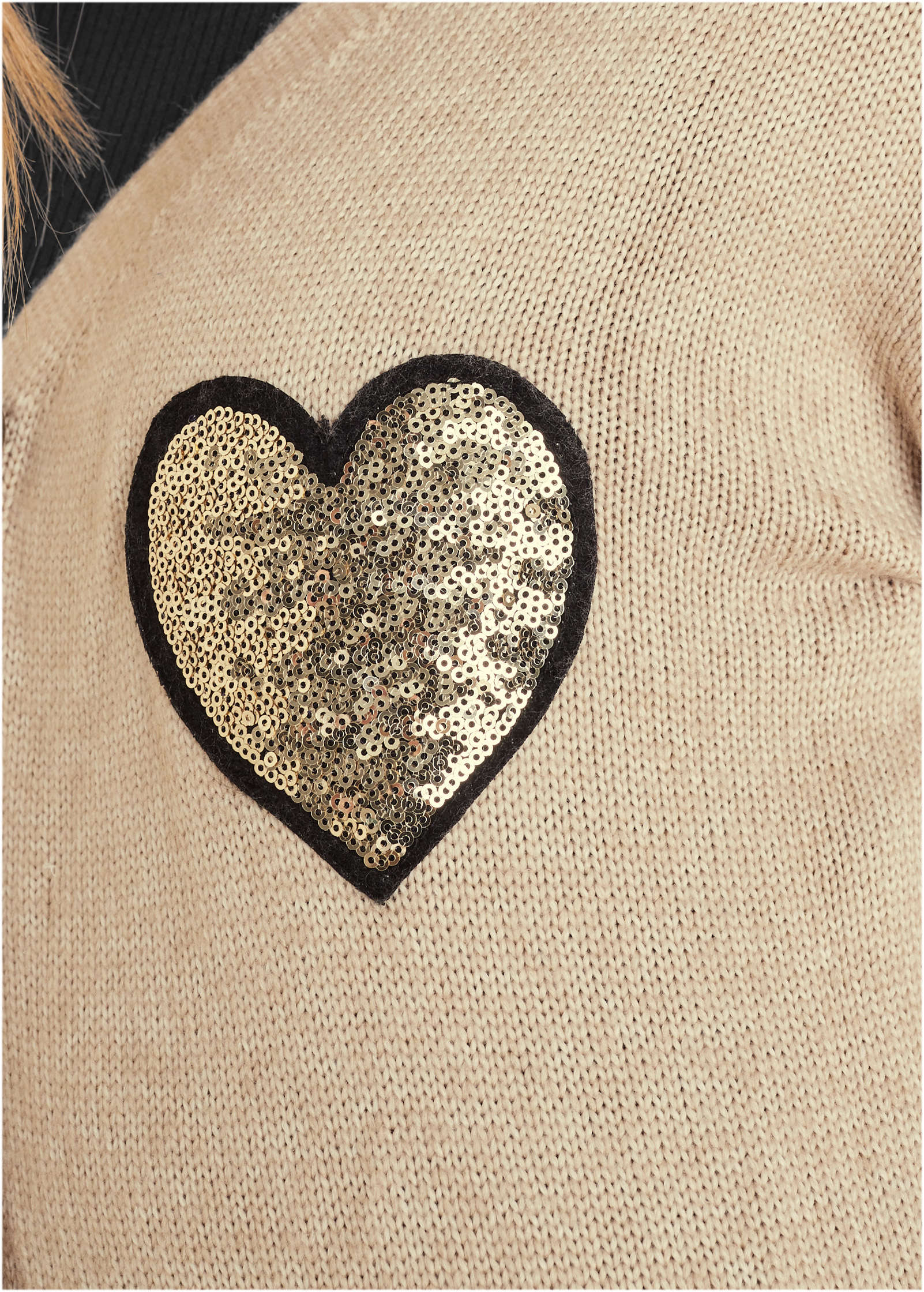 Sequin Heart Cardigan Oatmeal Multi