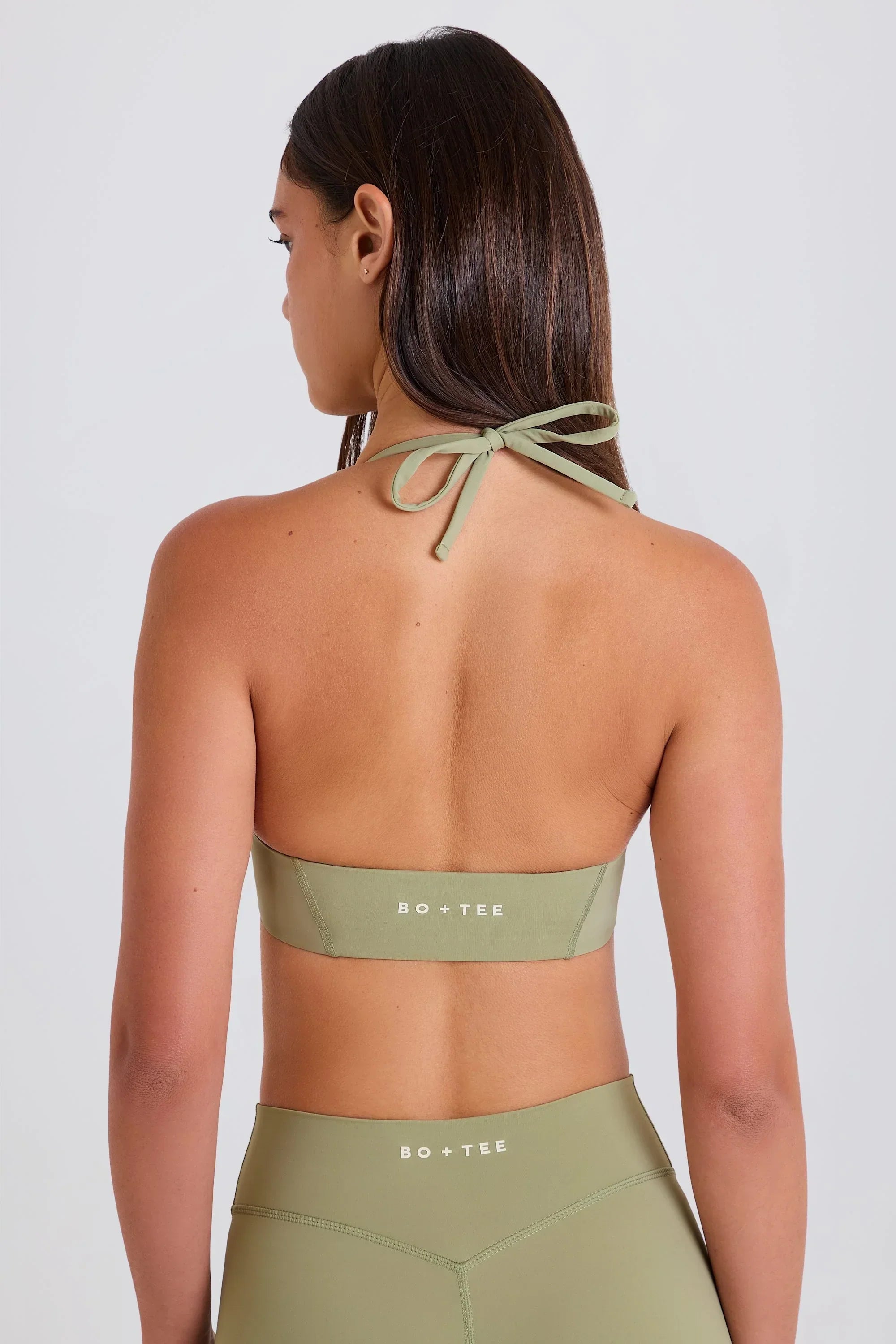 Scoop Neck Halterneck Sports Bra in Matcha