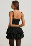 Layered Bubble Hem Mid Rise Mini Skirt in Black