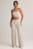 Modal Foldover Wide Leg Trousers in Pink Yellow Stripe